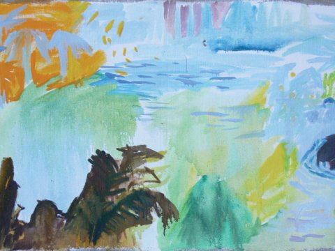 Zahrada, 80 x 45 cm, olej na plátně