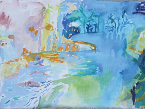 Zahrada, 80 x 45 cm, olej na plátně