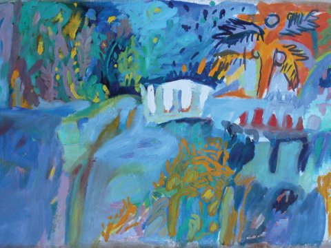 Zahrada, 80 x 45 cm, olej na plátně